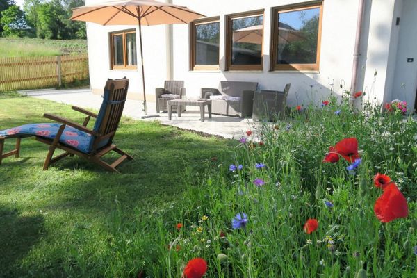Auf dem Bild ist ein kleiner Teil des Gartens mit der Terrasse zu sehen.