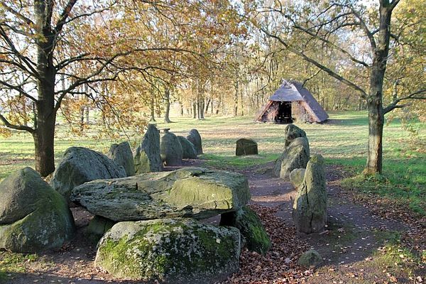 Königsgräber Haaßel – unter Bäumen, auf einer Wiese findet man beeindruckende Felsbrocken einer jungsteinzeitlichen Grabanlage