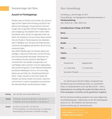 Sommertage mit Sinn. Auszeit im Fichtelgebirge - Infoflyer