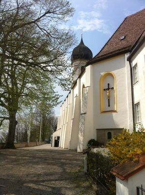Pilgrimage church with an exposed location on the summit of the Hoher Peißenberg.