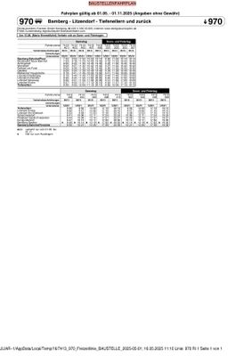 Fahrplan Linie 970 Fränkische Toskana Express 2025