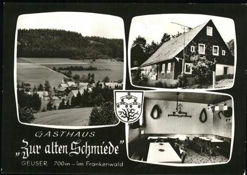 Alte Postkarte mit der "Alten Schmiede" - das Wahrzeichen der Ortschaft