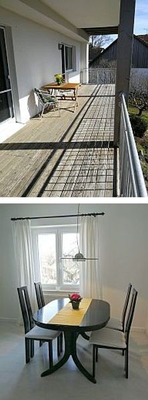 Balkon mit Sitzmöglichkeiten und Essbereich